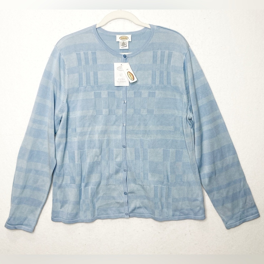Vintage Talbots Sweater Tank Cardigan Set Women’s XL Light Blue 100% Silk